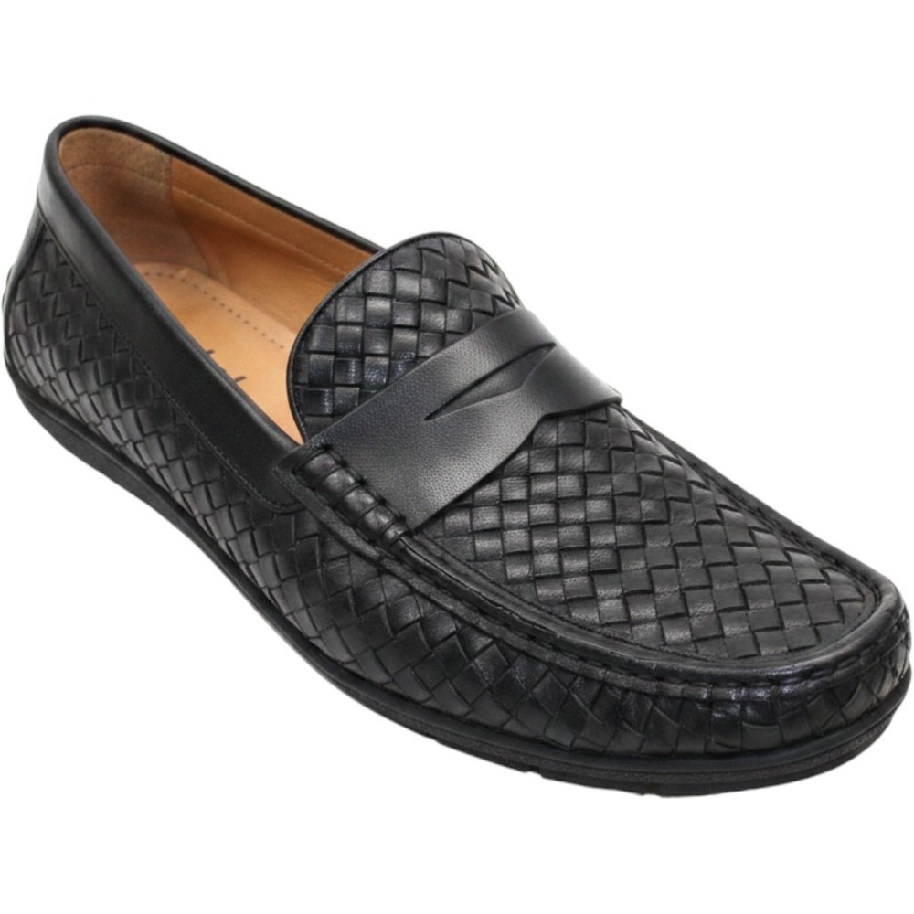 Flag Ltd Penny Loafers Mens Size 10 Black Nappa Glove Leather Basketweave Mocs
